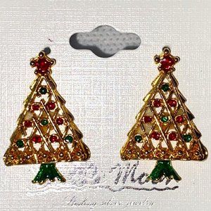 Silver Moon Sterling Silver Christmas Tree Earrings